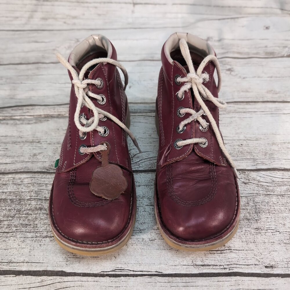 Kickers Kick Hi Boots Burgundy Leather Lace-Up Ankle Boots – Unisex